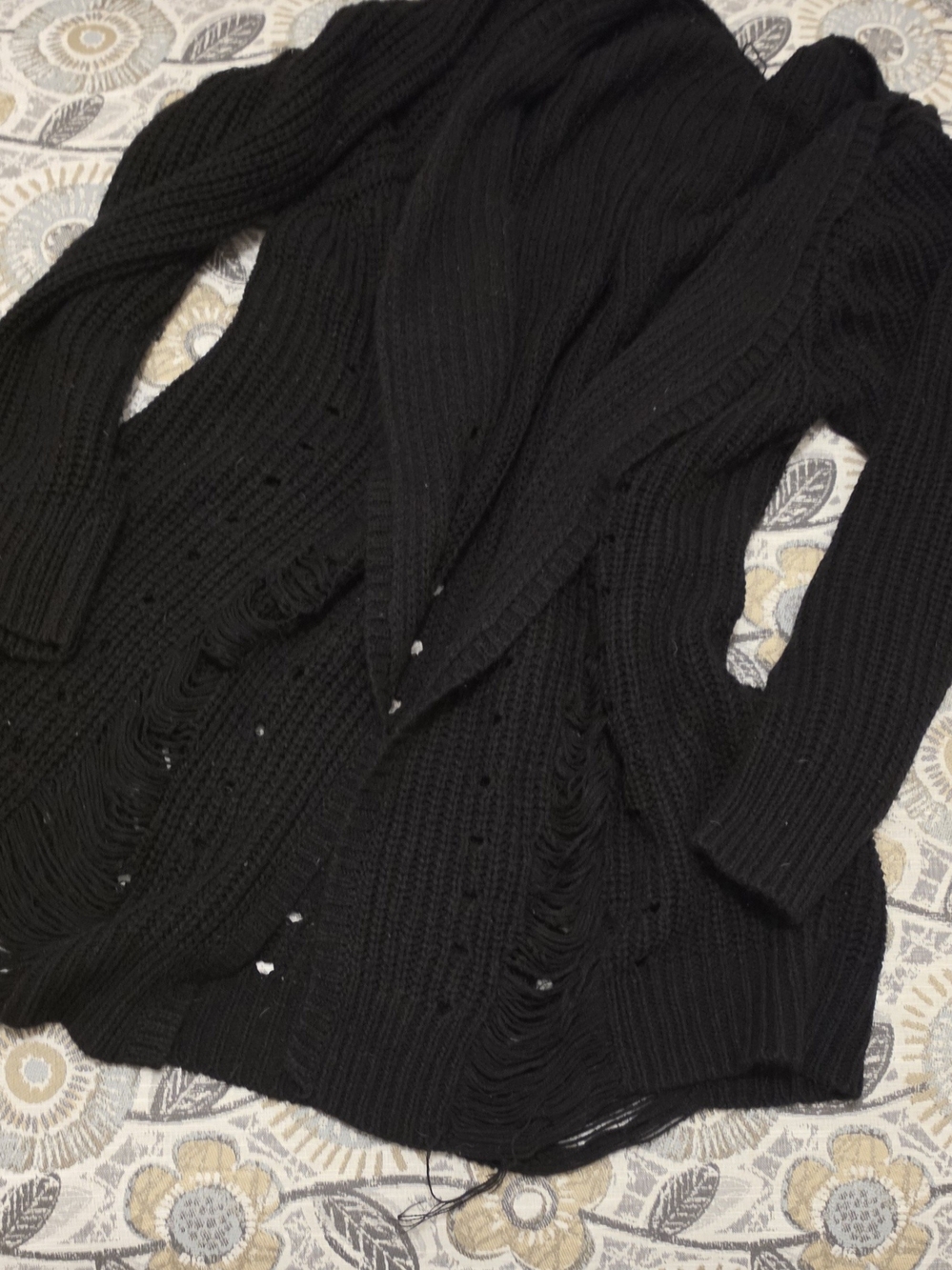 torrid Black Distressed Open-Front Ribbed Cardigan